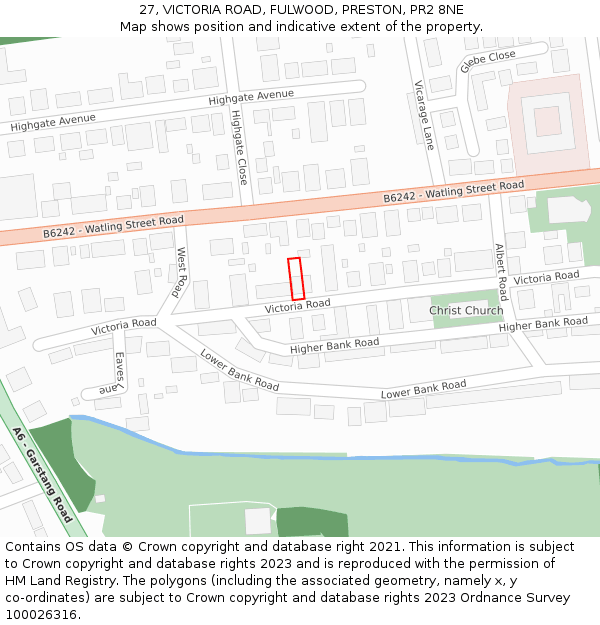 27, VICTORIA ROAD, FULWOOD, PRESTON, PR2 8NE: Location map and indicative extent of plot