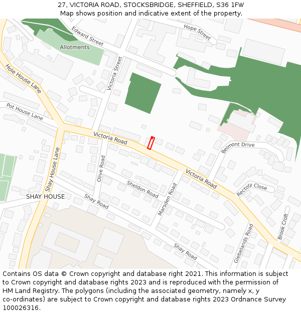 27, VICTORIA ROAD, STOCKSBRIDGE, SHEFFIELD, S36 1FW: Location map and indicative extent of plot