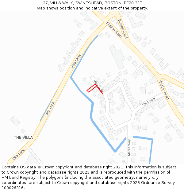 27, VILLA WALK, SWINESHEAD, BOSTON, PE20 3FE: Location map and indicative extent of plot