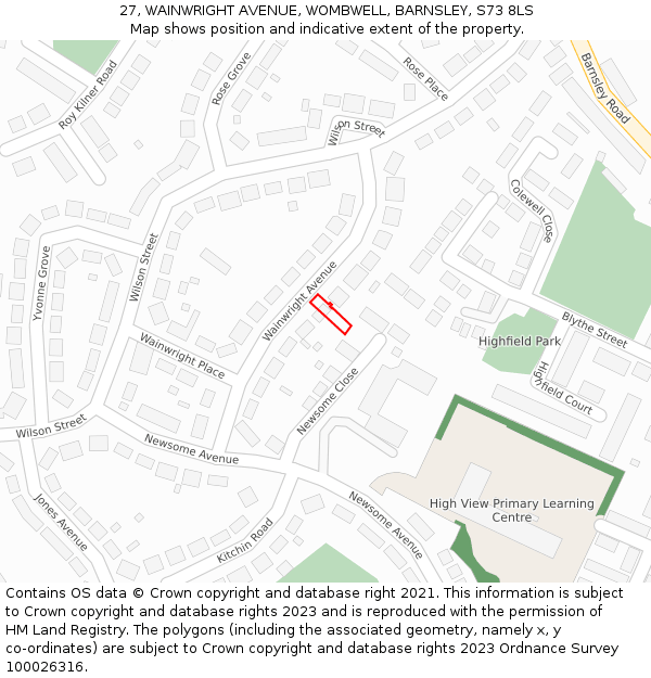 27, WAINWRIGHT AVENUE, WOMBWELL, BARNSLEY, S73 8LS: Location map and indicative extent of plot
