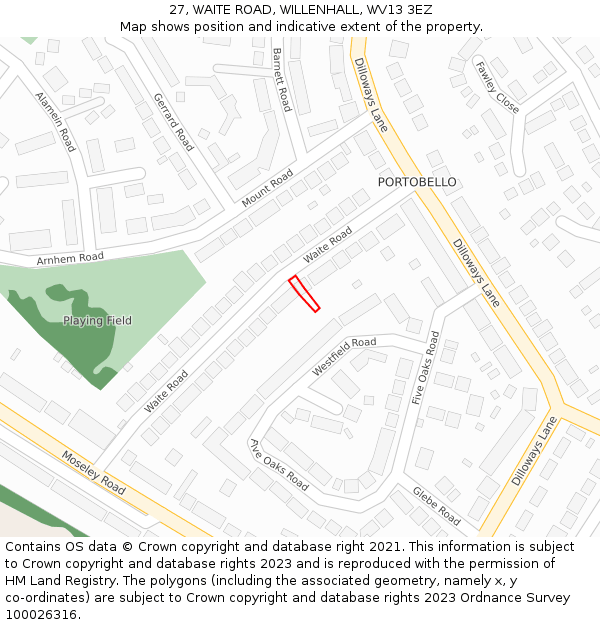27, WAITE ROAD, WILLENHALL, WV13 3EZ: Location map and indicative extent of plot
