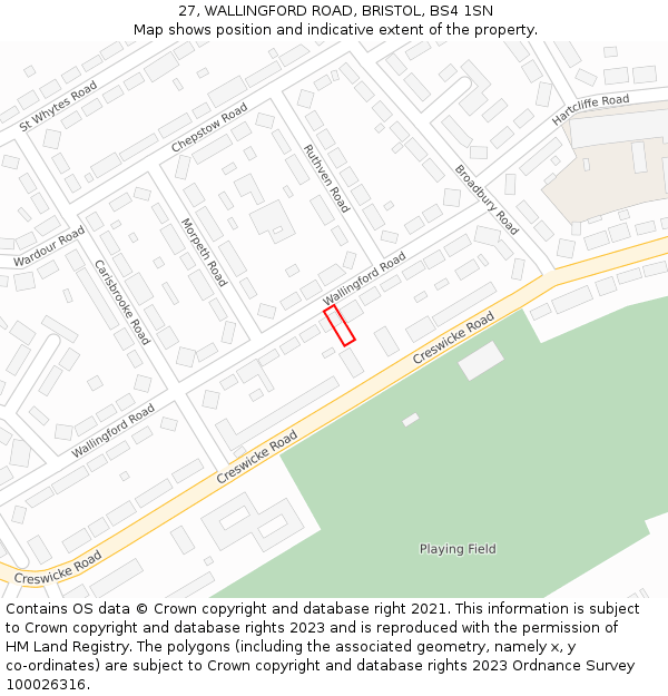 27, WALLINGFORD ROAD, BRISTOL, BS4 1SN: Location map and indicative extent of plot