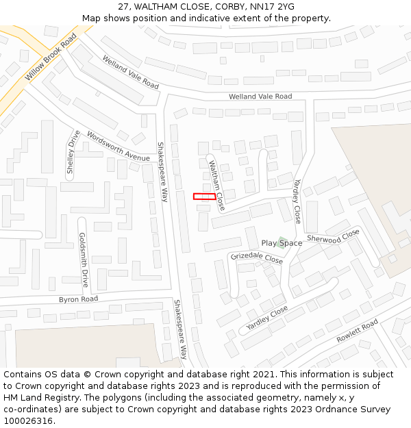27, WALTHAM CLOSE, CORBY, NN17 2YG: Location map and indicative extent of plot