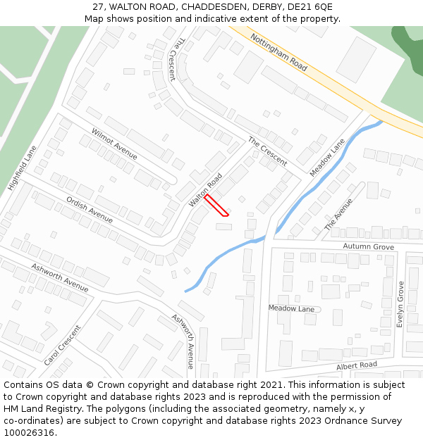 27, WALTON ROAD, CHADDESDEN, DERBY, DE21 6QE: Location map and indicative extent of plot