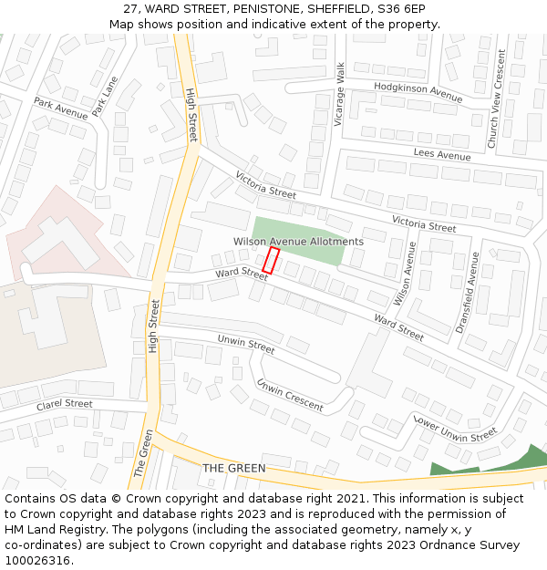 27, WARD STREET, PENISTONE, SHEFFIELD, S36 6EP: Location map and indicative extent of plot