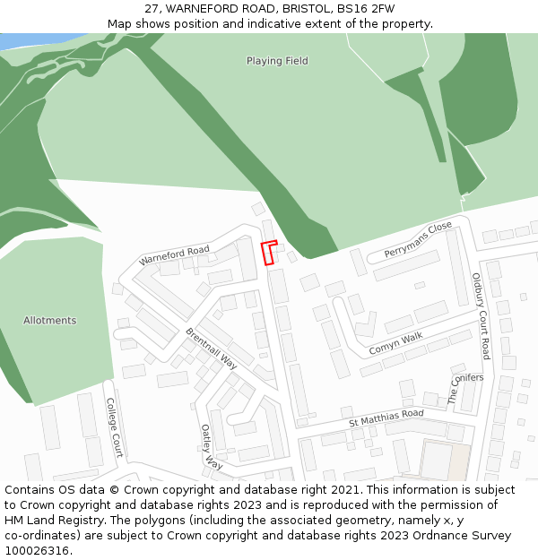 27, WARNEFORD ROAD, BRISTOL, BS16 2FW: Location map and indicative extent of plot