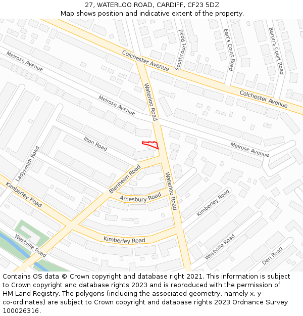 27, WATERLOO ROAD, CARDIFF, CF23 5DZ: Location map and indicative extent of plot