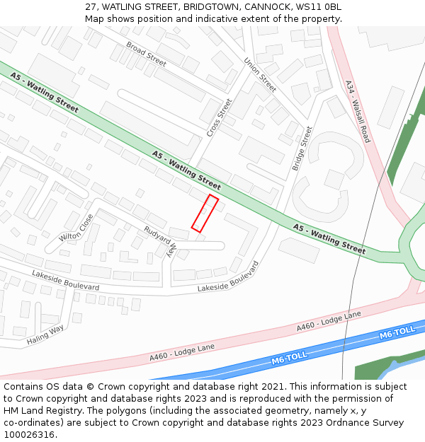27, WATLING STREET, BRIDGTOWN, CANNOCK, WS11 0BL: Location map and indicative extent of plot