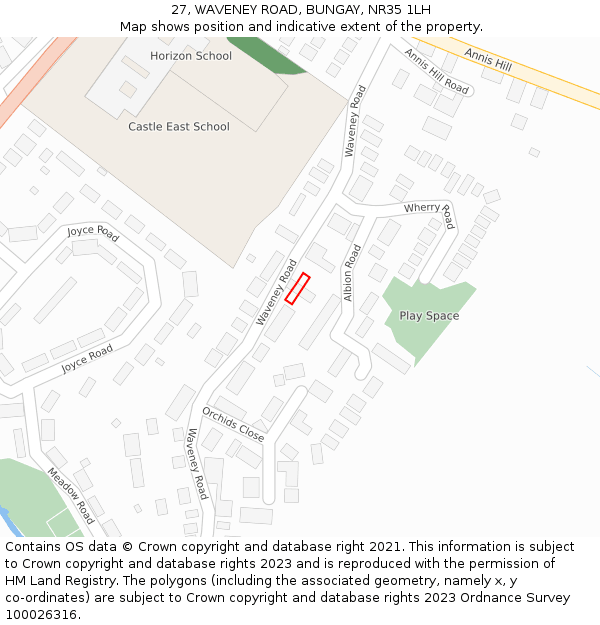 27, WAVENEY ROAD, BUNGAY, NR35 1LH: Location map and indicative extent of plot