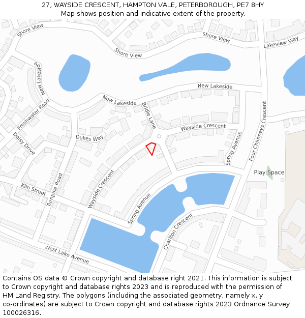 27, WAYSIDE CRESCENT, HAMPTON VALE, PETERBOROUGH, PE7 8HY: Location map and indicative extent of plot