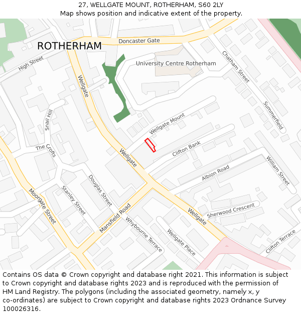 27, WELLGATE MOUNT, ROTHERHAM, S60 2LY: Location map and indicative extent of plot