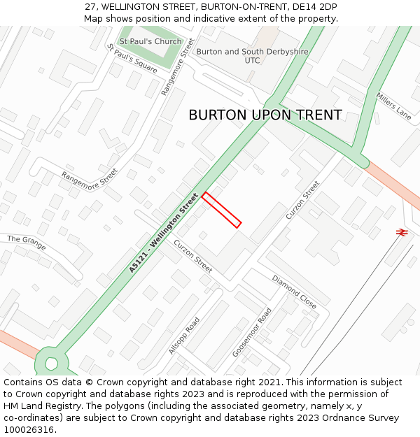 27, WELLINGTON STREET, BURTON-ON-TRENT, DE14 2DP: Location map and indicative extent of plot