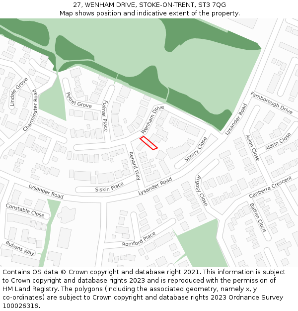 27, WENHAM DRIVE, STOKE-ON-TRENT, ST3 7QG: Location map and indicative extent of plot