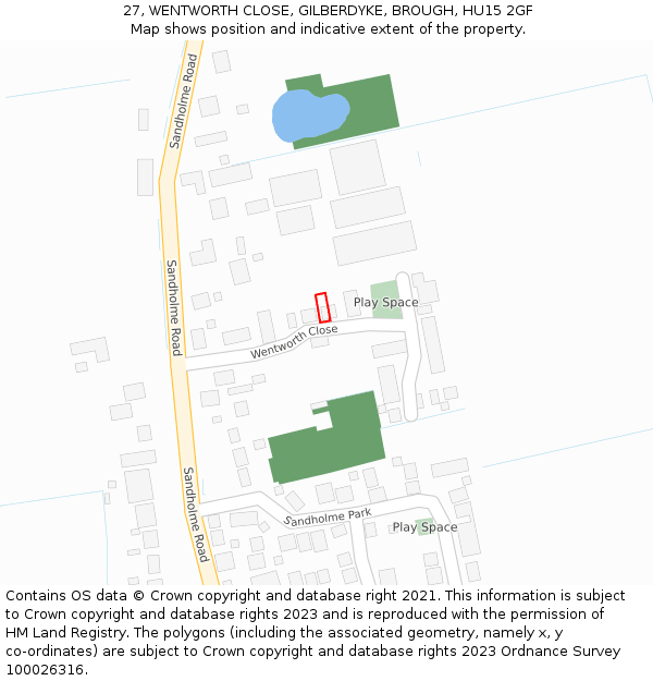 27, WENTWORTH CLOSE, GILBERDYKE, BROUGH, HU15 2GF: Location map and indicative extent of plot