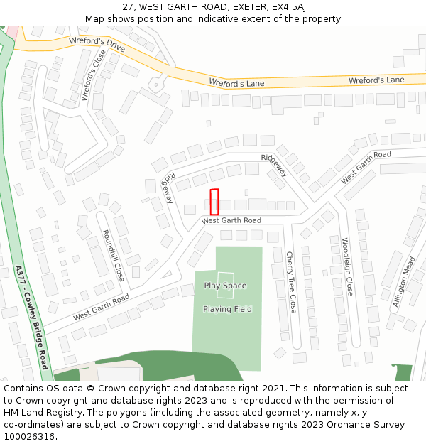 27, WEST GARTH ROAD, EXETER, EX4 5AJ: Location map and indicative extent of plot