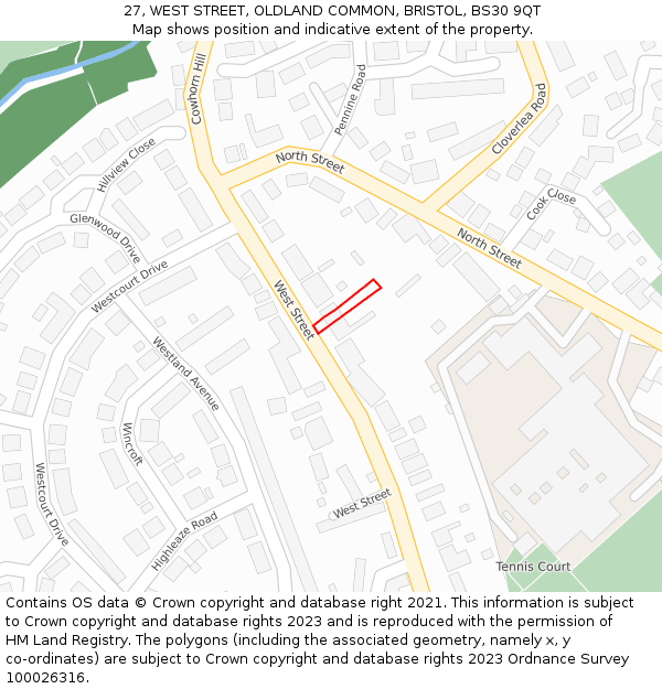 27, WEST STREET, OLDLAND COMMON, BRISTOL, BS30 9QT: Location map and indicative extent of plot