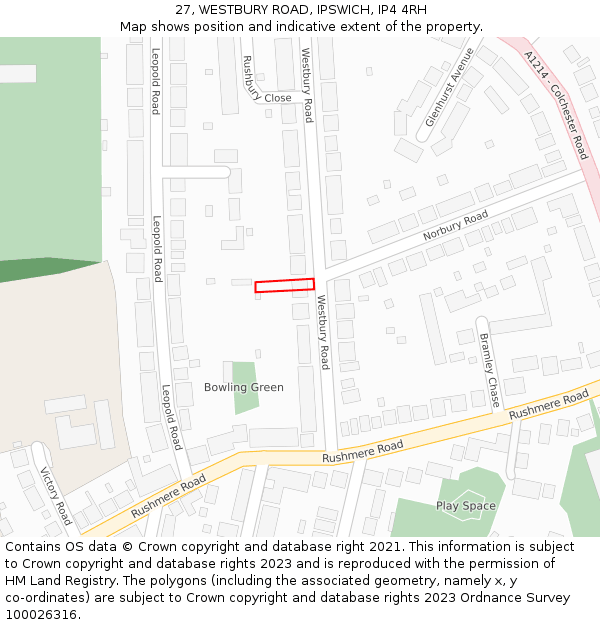 27, WESTBURY ROAD, IPSWICH, IP4 4RH: Location map and indicative extent of plot