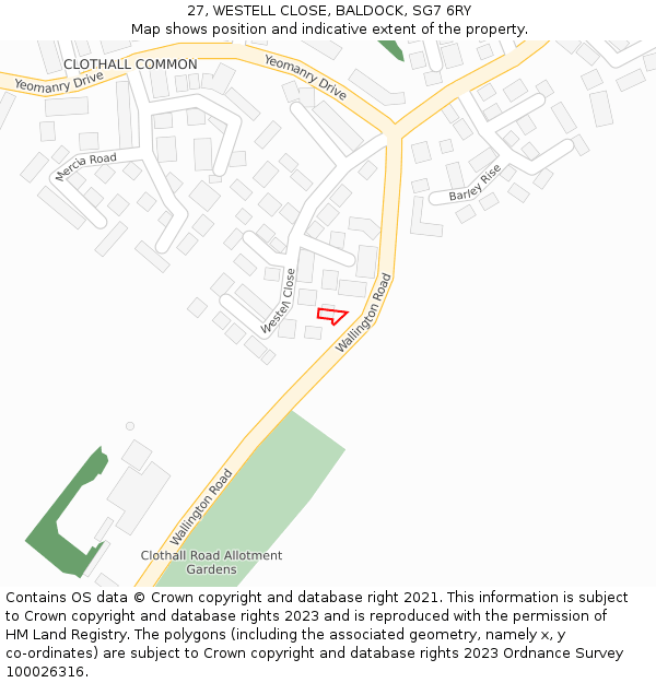 27, WESTELL CLOSE, BALDOCK, SG7 6RY: Location map and indicative extent of plot