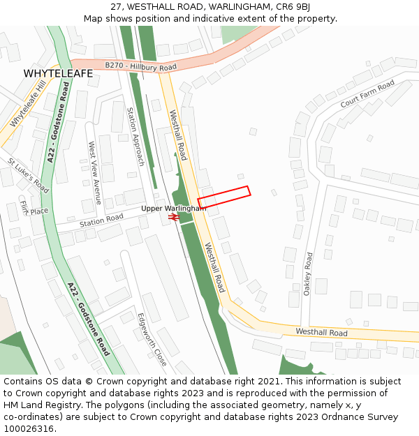 27, WESTHALL ROAD, WARLINGHAM, CR6 9BJ: Location map and indicative extent of plot