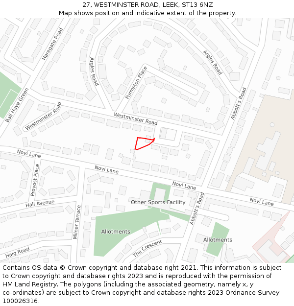 27, WESTMINSTER ROAD, LEEK, ST13 6NZ: Location map and indicative extent of plot