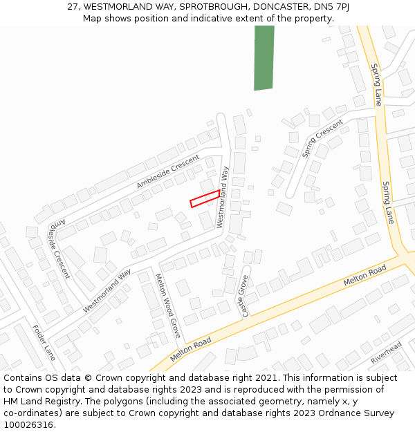 27, WESTMORLAND WAY, SPROTBROUGH, DONCASTER, DN5 7PJ: Location map and indicative extent of plot
