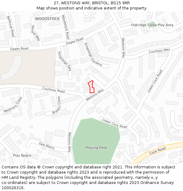 27, WESTONS WAY, BRISTOL, BS15 9RR: Location map and indicative extent of plot