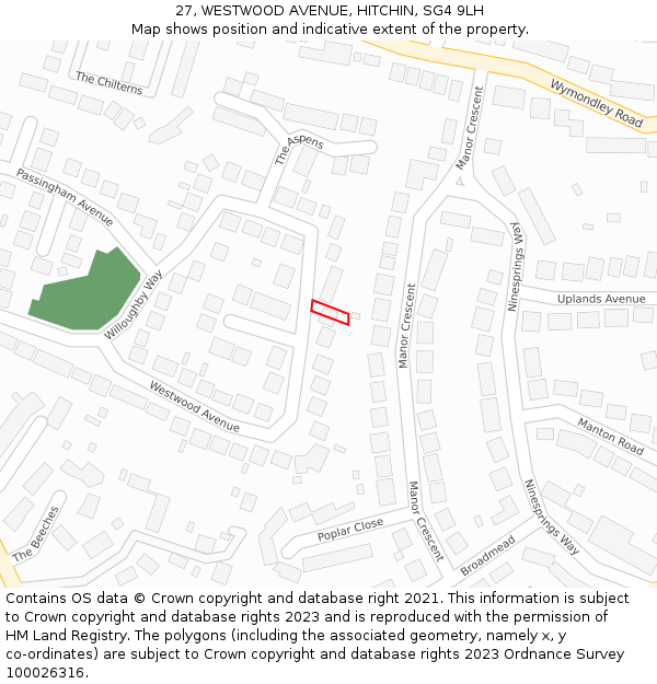 27, WESTWOOD AVENUE, HITCHIN, SG4 9LH: Location map and indicative extent of plot