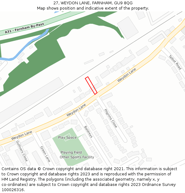 27, WEYDON LANE, FARNHAM, GU9 8QG: Location map and indicative extent of plot