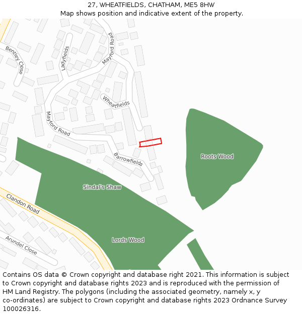 27, WHEATFIELDS, CHATHAM, ME5 8HW: Location map and indicative extent of plot