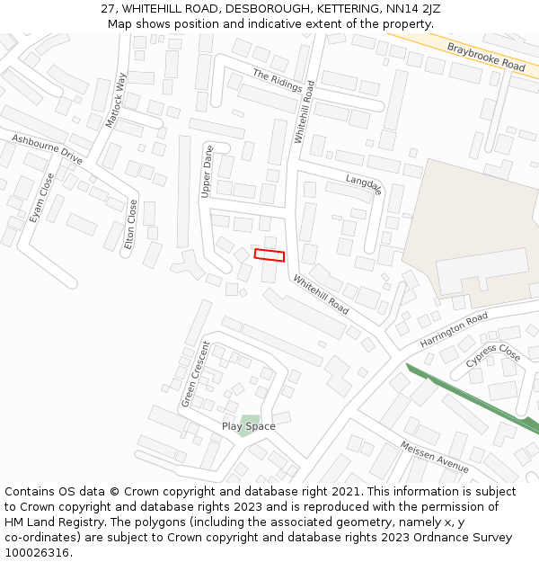 27, WHITEHILL ROAD, DESBOROUGH, KETTERING, NN14 2JZ: Location map and indicative extent of plot