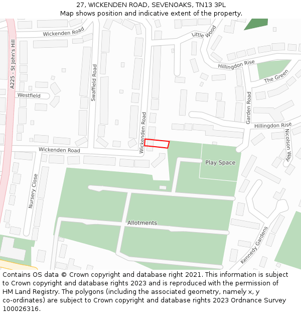 27, WICKENDEN ROAD, SEVENOAKS, TN13 3PL: Location map and indicative extent of plot