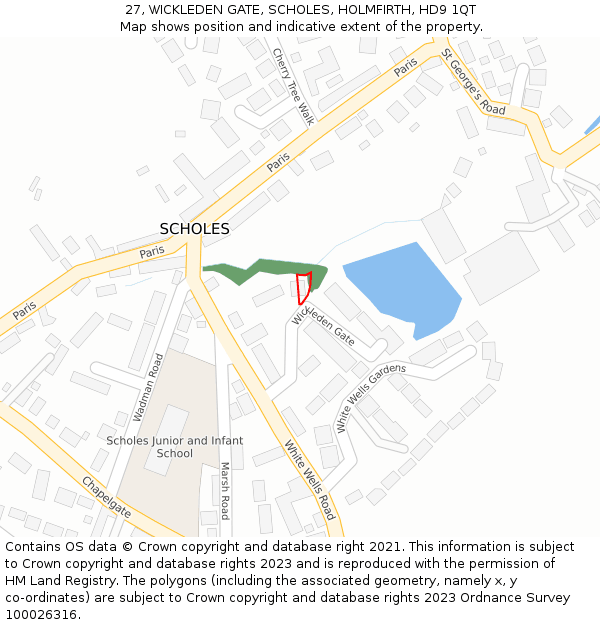 27, WICKLEDEN GATE, SCHOLES, HOLMFIRTH, HD9 1QT: Location map and indicative extent of plot