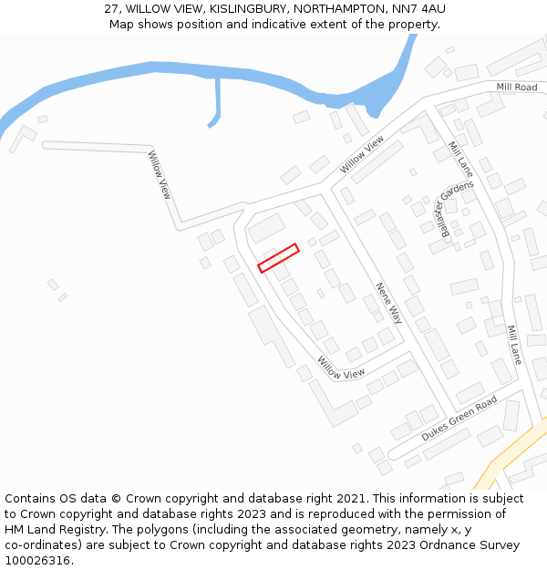 27, WILLOW VIEW, KISLINGBURY, NORTHAMPTON, NN7 4AU: Location map and indicative extent of plot