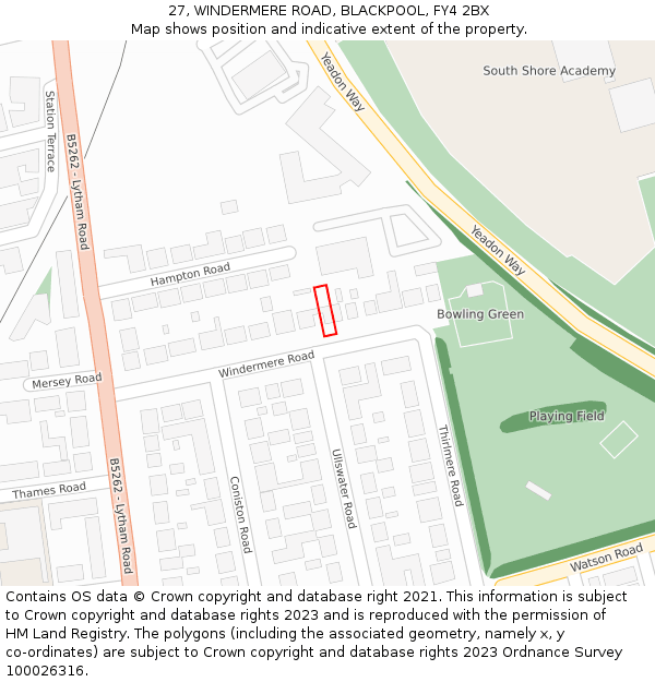 27, WINDERMERE ROAD, BLACKPOOL, FY4 2BX: Location map and indicative extent of plot