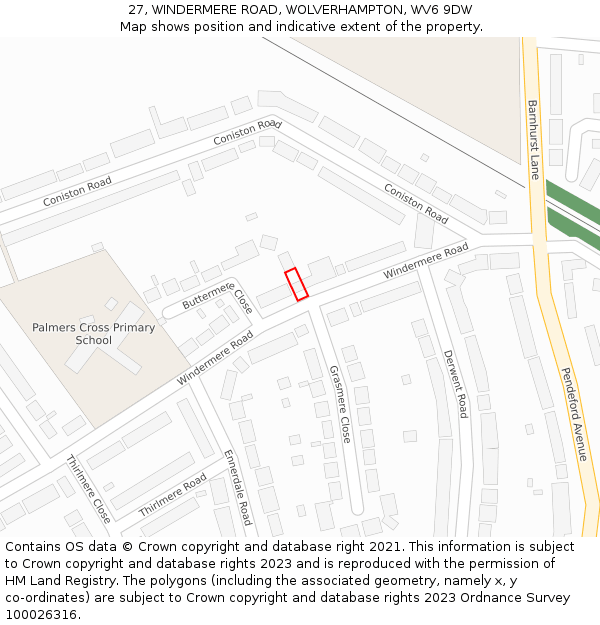 27, WINDERMERE ROAD, WOLVERHAMPTON, WV6 9DW: Location map and indicative extent of plot
