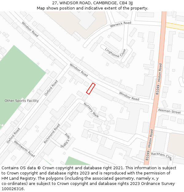 27, WINDSOR ROAD, CAMBRIDGE, CB4 3JJ: Location map and indicative extent of plot