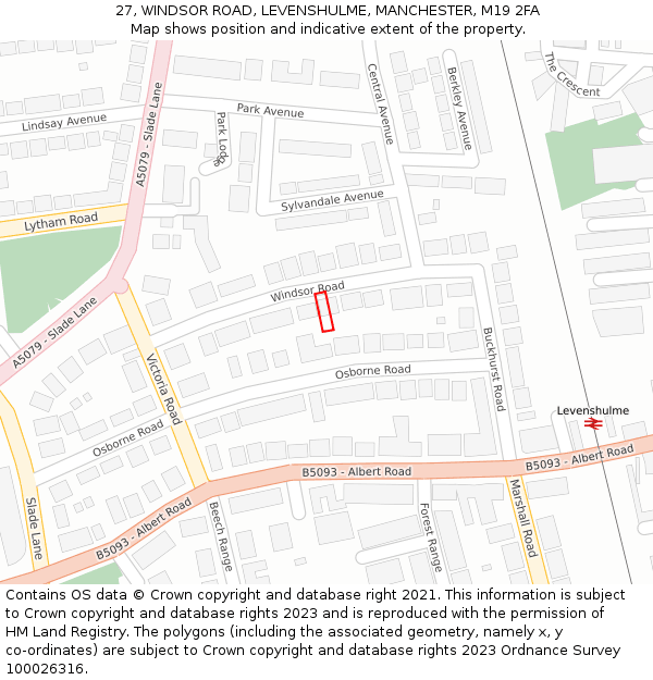 27, WINDSOR ROAD, LEVENSHULME, MANCHESTER, M19 2FA: Location map and indicative extent of plot
