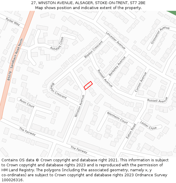 27, WINSTON AVENUE, ALSAGER, STOKE-ON-TRENT, ST7 2BE: Location map and indicative extent of plot