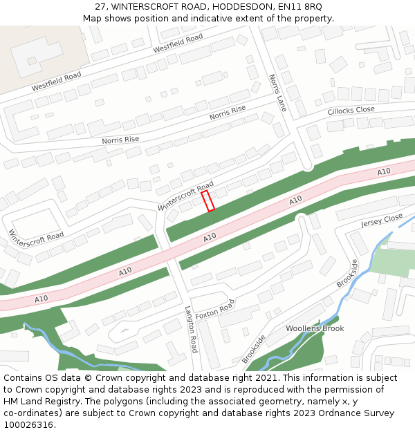27, WINTERSCROFT ROAD, HODDESDON, EN11 8RQ: Location map and indicative extent of plot