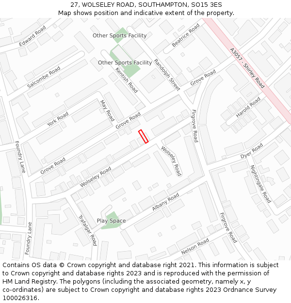 27, WOLSELEY ROAD, SOUTHAMPTON, SO15 3ES: Location map and indicative extent of plot