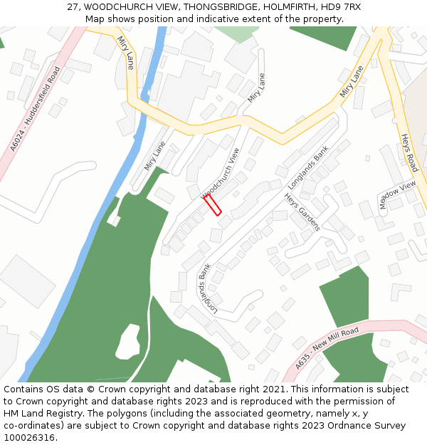 27, WOODCHURCH VIEW, THONGSBRIDGE, HOLMFIRTH, HD9 7RX: Location map and indicative extent of plot