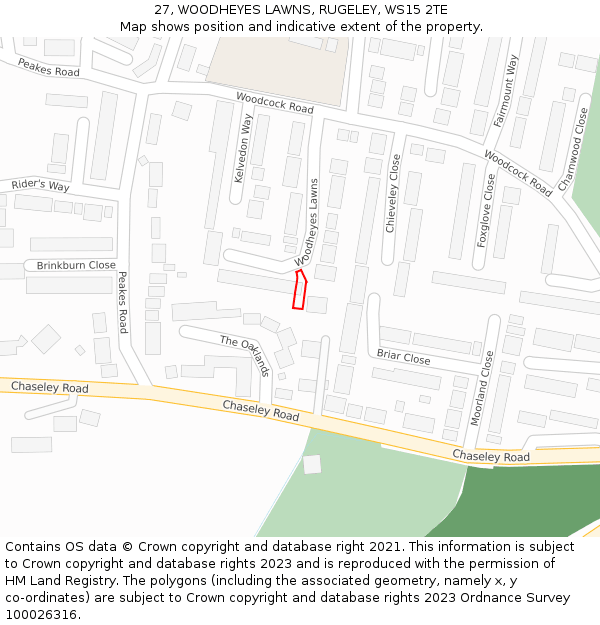 27, WOODHEYES LAWNS, RUGELEY, WS15 2TE: Location map and indicative extent of plot