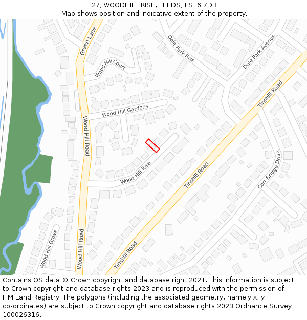 27, WOODHILL RISE, LEEDS, LS16 7DB: Location map and indicative extent of plot