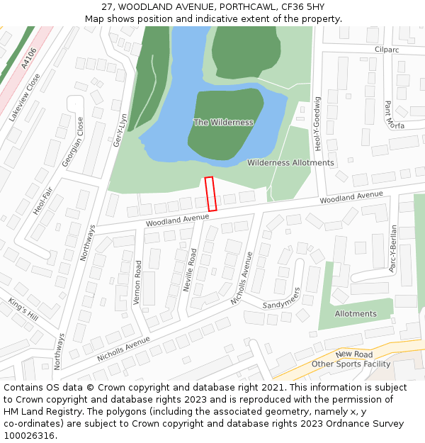 27, WOODLAND AVENUE, PORTHCAWL, CF36 5HY: Location map and indicative extent of plot