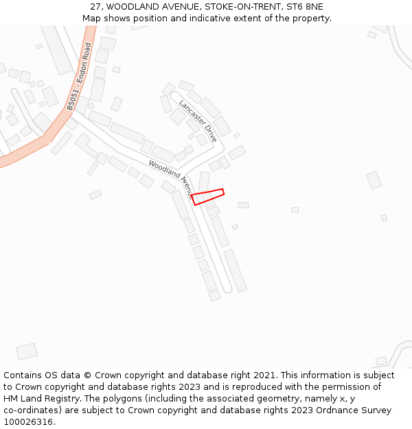 27, WOODLAND AVENUE, STOKE-ON-TRENT, ST6 8NE: Location map and indicative extent of plot