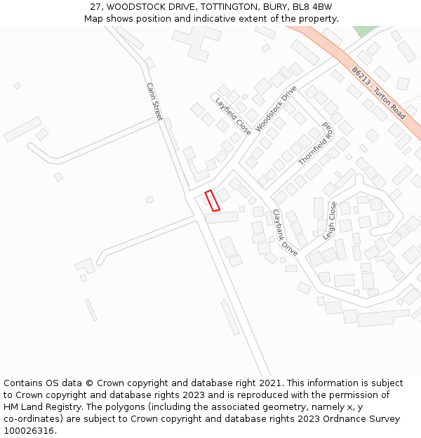 27, WOODSTOCK DRIVE, TOTTINGTON, BURY, BL8 4BW: Location map and indicative extent of plot
