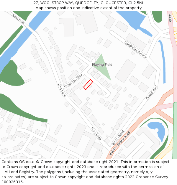 27, WOOLSTROP WAY, QUEDGELEY, GLOUCESTER, GL2 5NL: Location map and indicative extent of plot