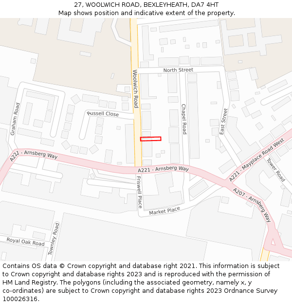 27, WOOLWICH ROAD, BEXLEYHEATH, DA7 4HT: Location map and indicative extent of plot