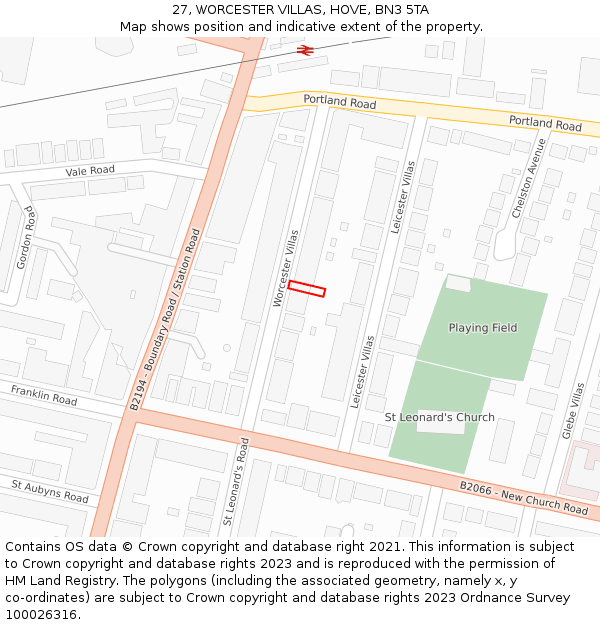 27, WORCESTER VILLAS, HOVE, BN3 5TA: Location map and indicative extent of plot