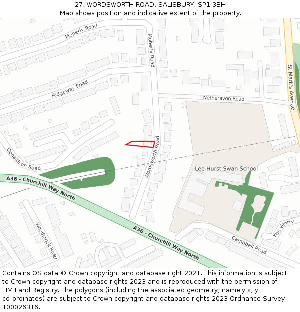 27, WORDSWORTH ROAD, SALISBURY, SP1 3BH: Location map and indicative extent of plot